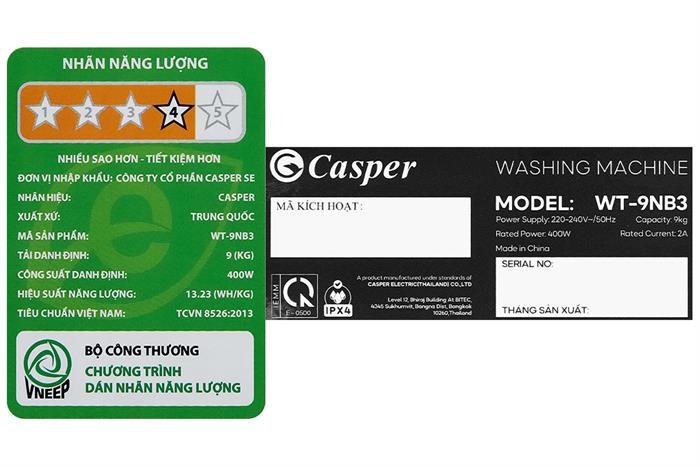 Máy Giặt Casper Cửa Trên 9 Kg WT-9NB3